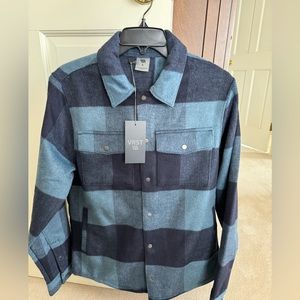 VRST Men’s wool blend shirt jacket buffalo plaid dark navy size Small NWT